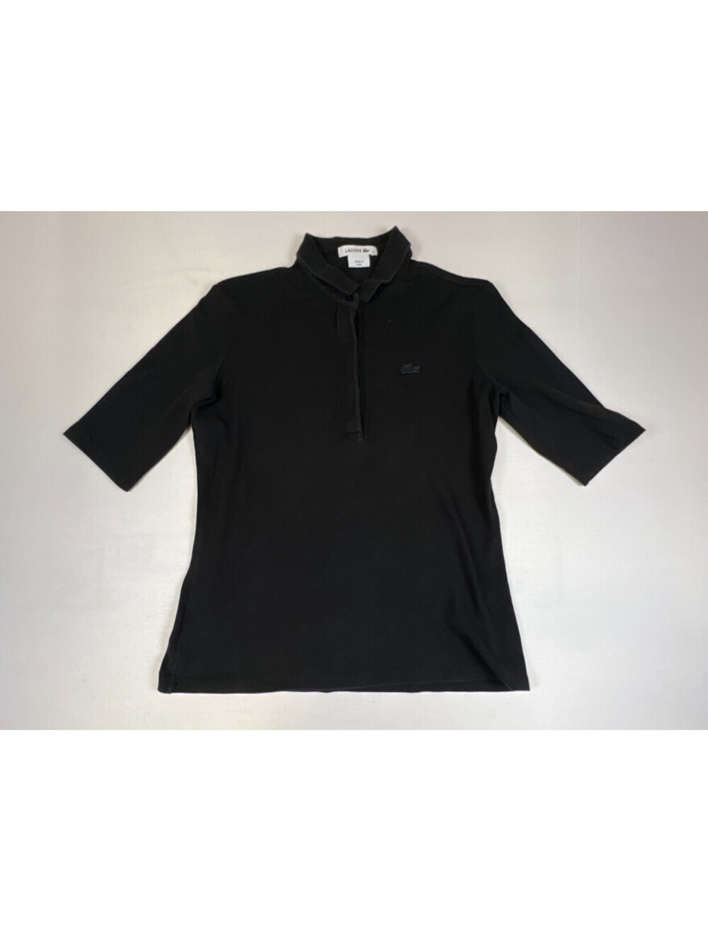Lacoste Women's Size 44 Black Polo Shirt 3/4 Sleeve Cotton Stretch Designer